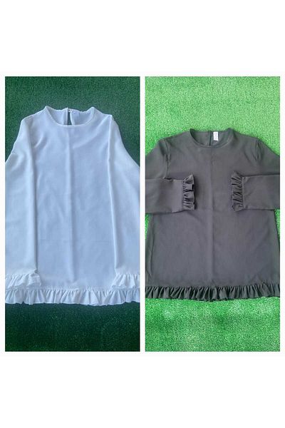 ÇELEBİ STYLE Women's Black-Ecru''Li Package Hijab Ruffled Stylish Comfortable Shirt Blouse Tunic White