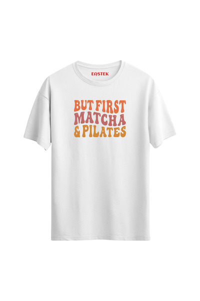Eastek Dar mai întâi tricou unisex cu litere imprimate Matcha și Pilates