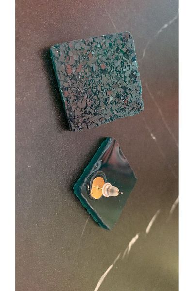 MISS GOLDEN Serrated Emerald Green Color Square Shape Mega Size Gold Accessory Epoxy Earrings Handmade Gift