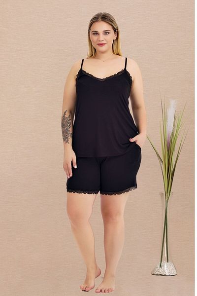 tarzımsüper Plus Size Comfort Sleepwear Set with Bottom Top Shorts Patterned Double Cotton 2-Piece Bottom-Top Suit