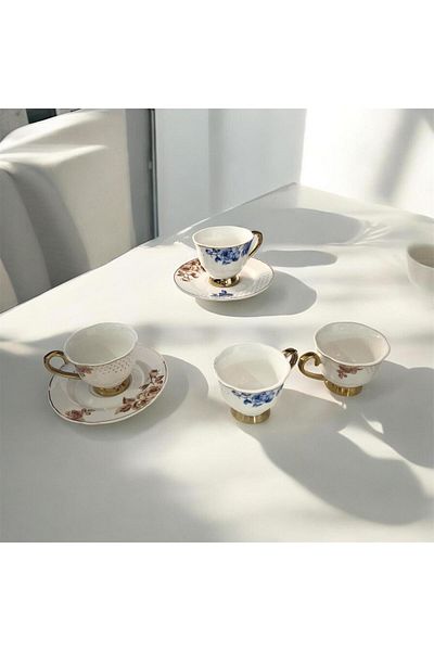 partridge store Gold Gilding Black and White Cup Set of 6