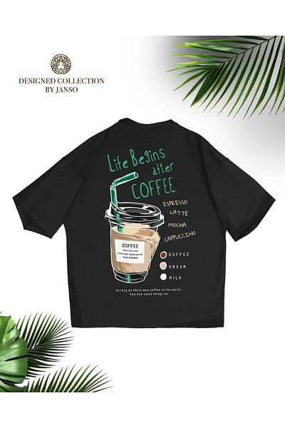 JANSO GROUP -Women's Cotton Printed Cofee Short Sleeve Tshirt Oversize Large Size