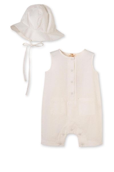 Uludağ Triko White Organic Cotton Woven Unisex Kids Jumpsuit