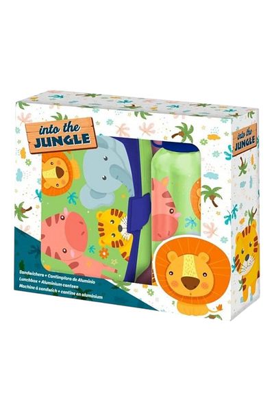 Disney Plastic sandwich box and aluminum water bottle set, 400 ml, multicolor, Into the Jungle