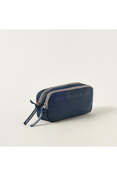 United Colors of Benetton UCB Logo Print 2-Compartment Pencil Pouch with Zip Closure
