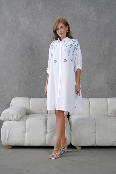 BURRASCA Oversize Linen Tunic with Embroidery
