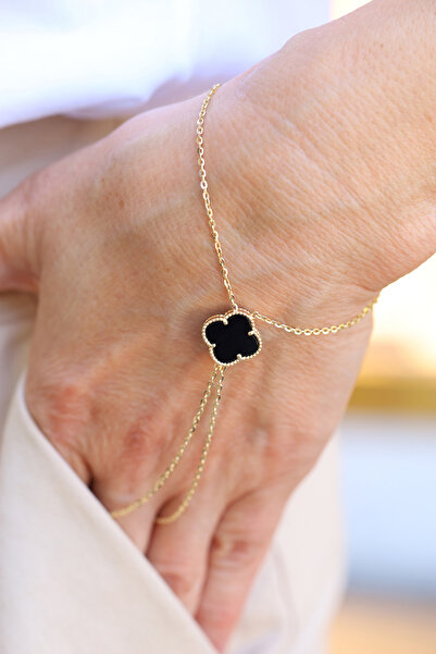 Yenigün Kuyumculuk 14 Ayar Altın Siyah Taşlı Yoncalı Şahmeran