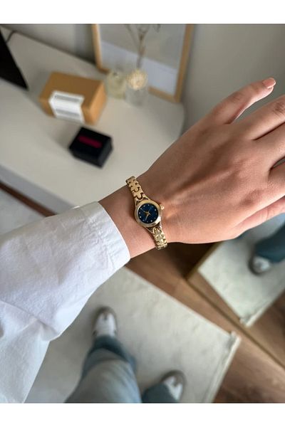 RoseandRoses Aste Puzzle Design Cord Minimal Women's Wristwatch Gold (Navy Blue Dial)