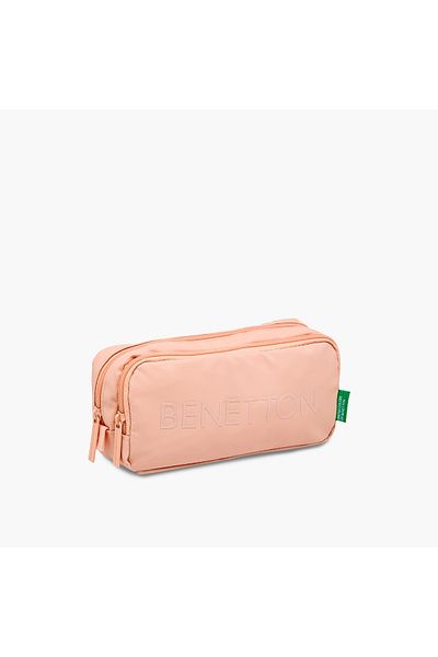 United Colors of Benetton UCB Logo Embossed 2-Compartment Pencil Pouch with Zip Closure