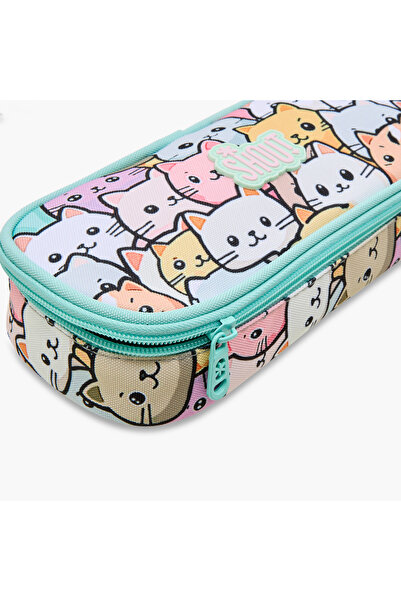 Shout Cat Print Pencil Case with Zip Closure