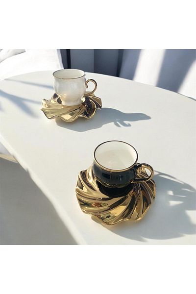 partridge store Gold Gilding Black and White Cup Set of 6