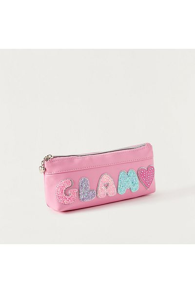 OMG Applique Detail Pencil Pouch with Zip Closure
