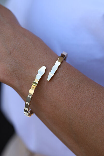 Yenigün Kuyumculuk 14 Ayar Altın Parlak Katmanlı Yılan Kelepçe