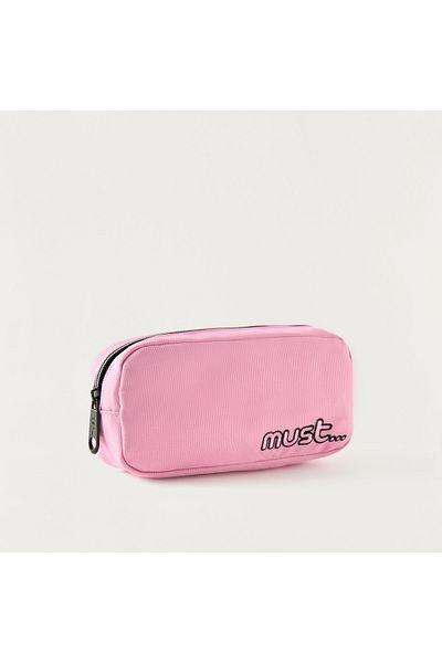 MUST Embroidered 2-Compartment Pencil Pouch with Zip Closure