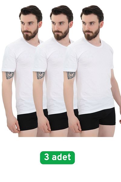 CNT Men's 3-Piece White Crew Neck Combed Cotton Undershirt