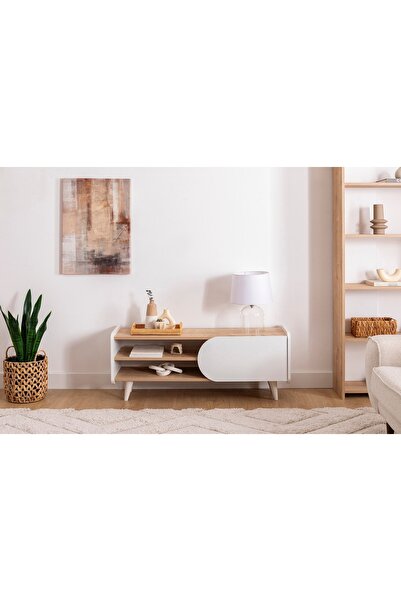 Vivense MİNDY TV SEHPASI, SAFİR MEŞE BEYAZ, 120 CM