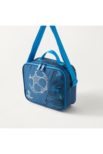 CHAMPIONS League Football Print Lunch Bag with Adjustable Strap and Zip Closure