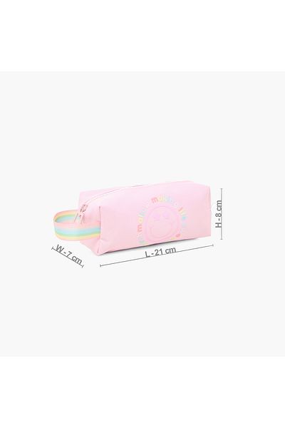 Marshmallow Smiley Print Pencil Pouch with Zip Closure