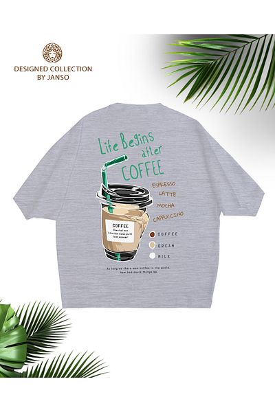 JANSO GROUP -Women's Cotton Printed Cofee Short Sleeve Tshirt Oversize Large Size