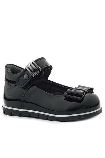 Rakerplus Black Patent Leather Metal Detailed Bow Baby Girl Ballerina Shoes