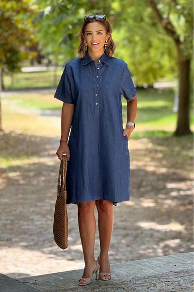 Nevin Kaya Moda Φόρεμα Half Patched Denim Χρώμα 100% βαμβάκι