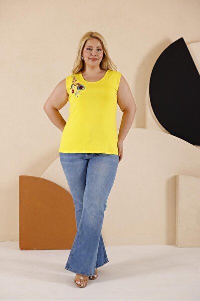 Siyezen Large Size Cotton Bamboo Undershirt with Embroidery Detail