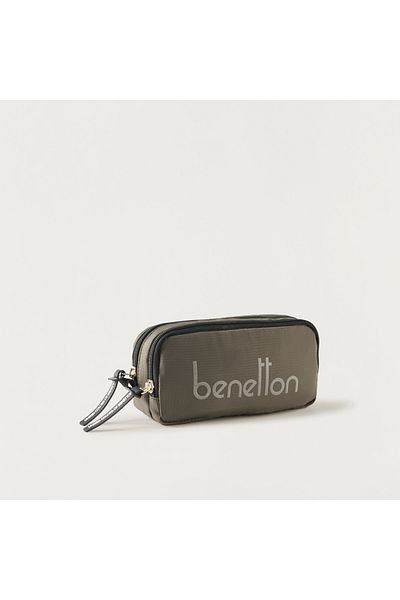 United Colors of Benetton UCB Logo Print 2-Compartment Pencil Pouch with Zip Closure