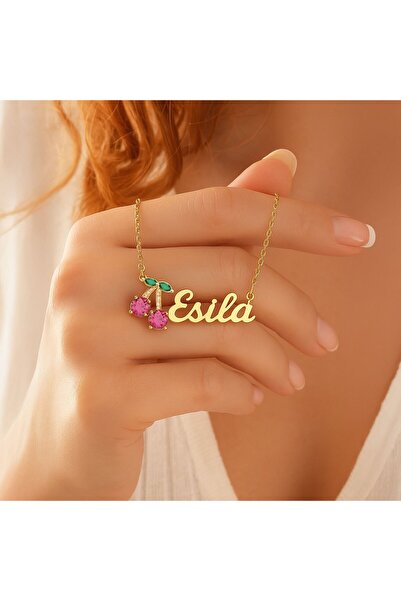 İNDİGO TAKI Taşlı Kiraz İsimli Altın Kaplama Gümüş Kolye