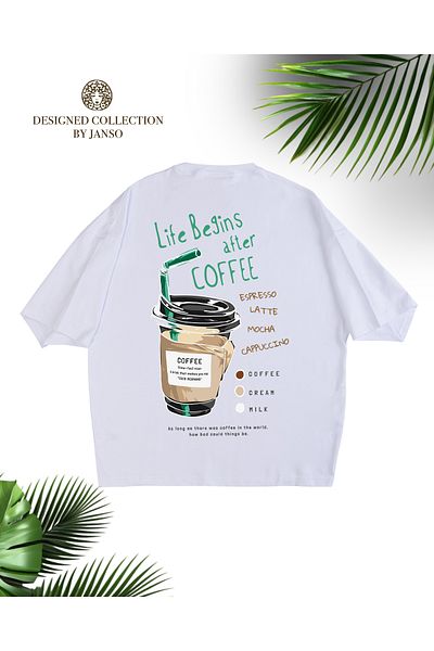 JANSO GROUP -Women's Cotton Printed Cofee Short Sleeve Tshirt Oversize Large Size