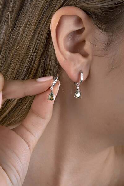 innuendo jewelery 925 Ayar Gümüş Minik Halka Zultanit Damla Taşlı Küpe