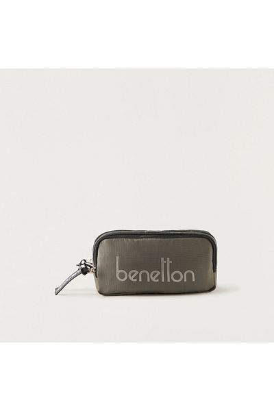 United Colors of Benetton UCB Logo Print 2-Compartment Pencil Pouch with Zip Closure