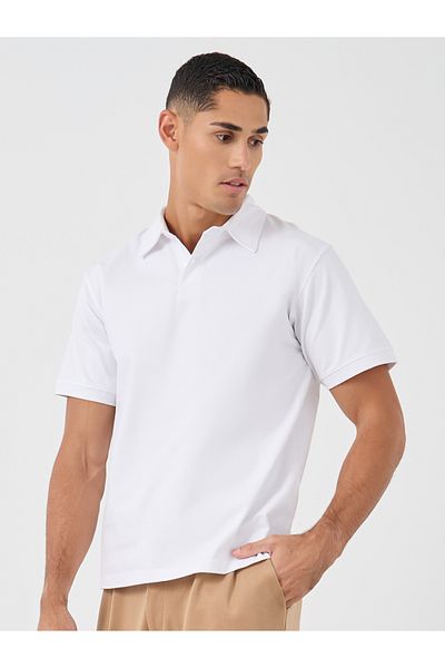 Styli Solid Smart Stretch Cotton Polo T-Shirt