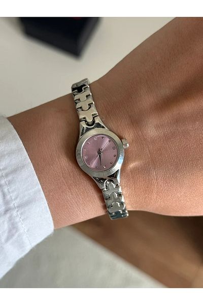 RoseandRoses Aste Puzzle Design Cord Minimal Women Wrist Watch Silver (Pink Dial)