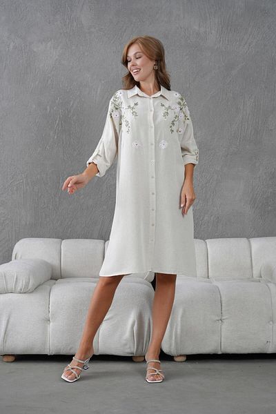 BURRASCA Oversize Linen Tunic with Embroidery