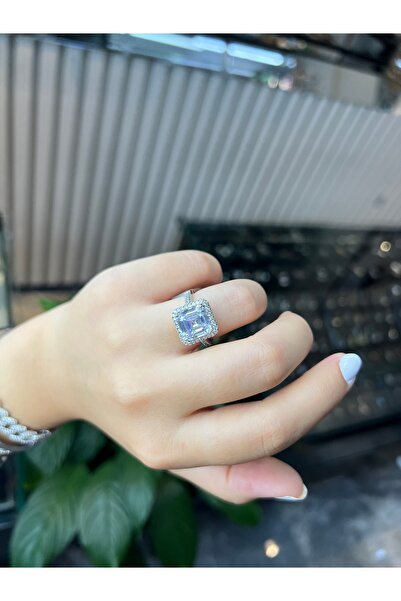 925Silver Kare baget yüzük ( tek sıra taşlı)