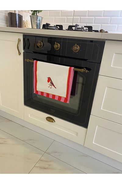 Ayd Home Ροζ σετ κουζίνας με 2 πουλάκια runner+κάλυμμα φούρνου ριγέ χριστουγεννιάτικο χριστουγεννιάτικο