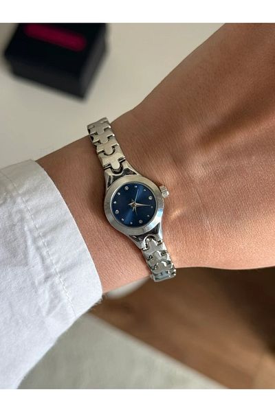 RoseandRoses Aste Puzzle Design Cord Minimal Women Wrist Watch Silver (Navy Blue Dial)