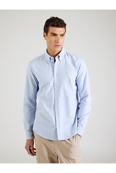 BOSS Erkek Slim Fit %100 Pamuklu Logo İşlemeli Uzun Kollu Mavi Gömlek 50544951-450