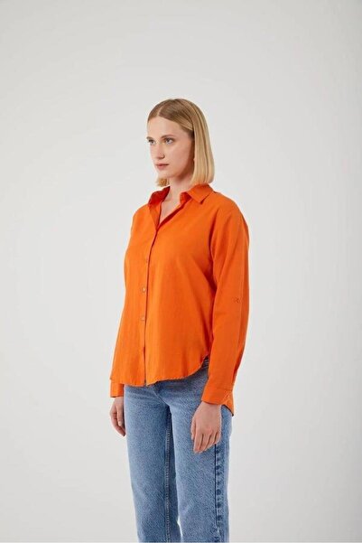 Mixray 4162 Women's Long Basic Shirt Orange