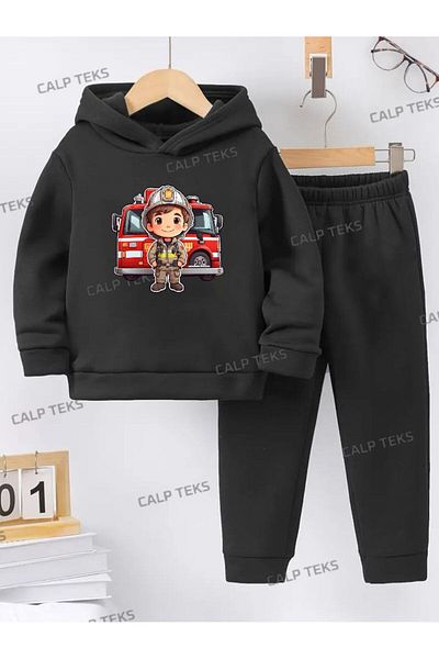CALP TEKS Firefighter Children's Printed Thick Cotton Hooded Children's Set