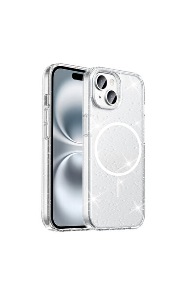 Nezih Case Apple iPhone 15 Plus Uyumlu Magsafe Şarj Özellikli Parlayan Simli ...