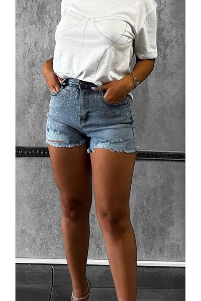 MiMi Pantaloni scurți din denim cu strasuri