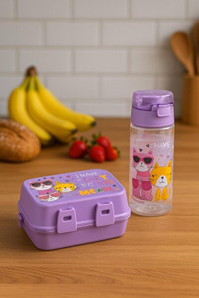 MasterCar 2'li Cat Power 2 Katlı Beslenme Kutusu Ve 500 Cc Pipetli Matara Bes...