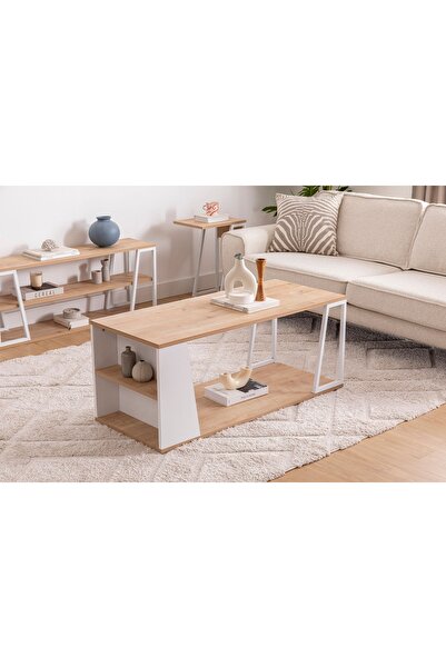 Vivense LİSSA RAFLI ORTA SEHPA, SAFİR MEŞE BEYAZ