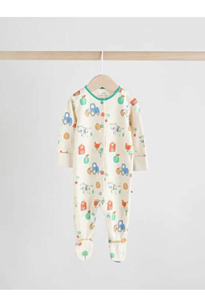 Next Baby %100 Organik Pamuklu Mavi Renkli Animal/Çiftlik Desenli 3 lü Uyku Tulumu Set ALYAW3062