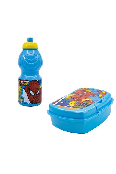SPIDERMAN Set of 400 ml water bottle and sandwich box, multicolor, plastic, BPA-free, Spiderman