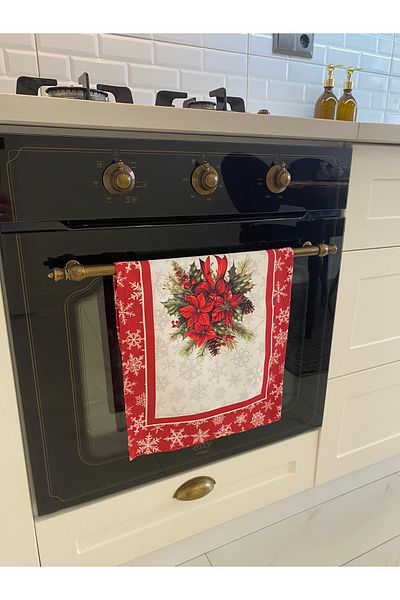 Ayd Home Χριστουγεννιάτικο σετ κουζίνας 2 τεμαχίων λουλουδάτο ρολό + κάλυμμα φούρνου Χριστουγεννιάτικο δεκόρ