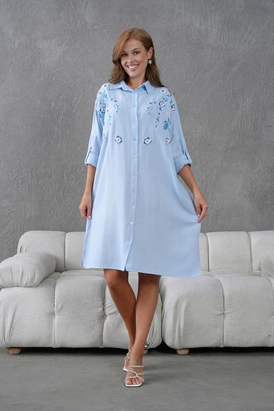 BURRASCA Oversize Linen Tunic with Embroidery