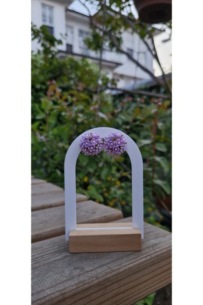 Zelula Mimoza Mor Çiçekli Çelik Top Küpe /parlak Zirkon Taşlı