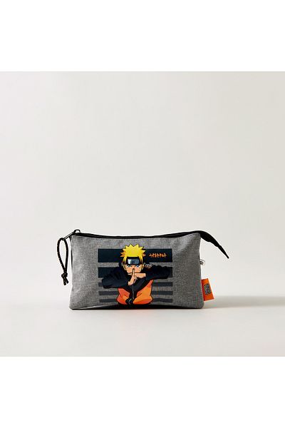 NARUTO Ninja Way Print 3-Compartment Pencil Pouch with Zip Closure